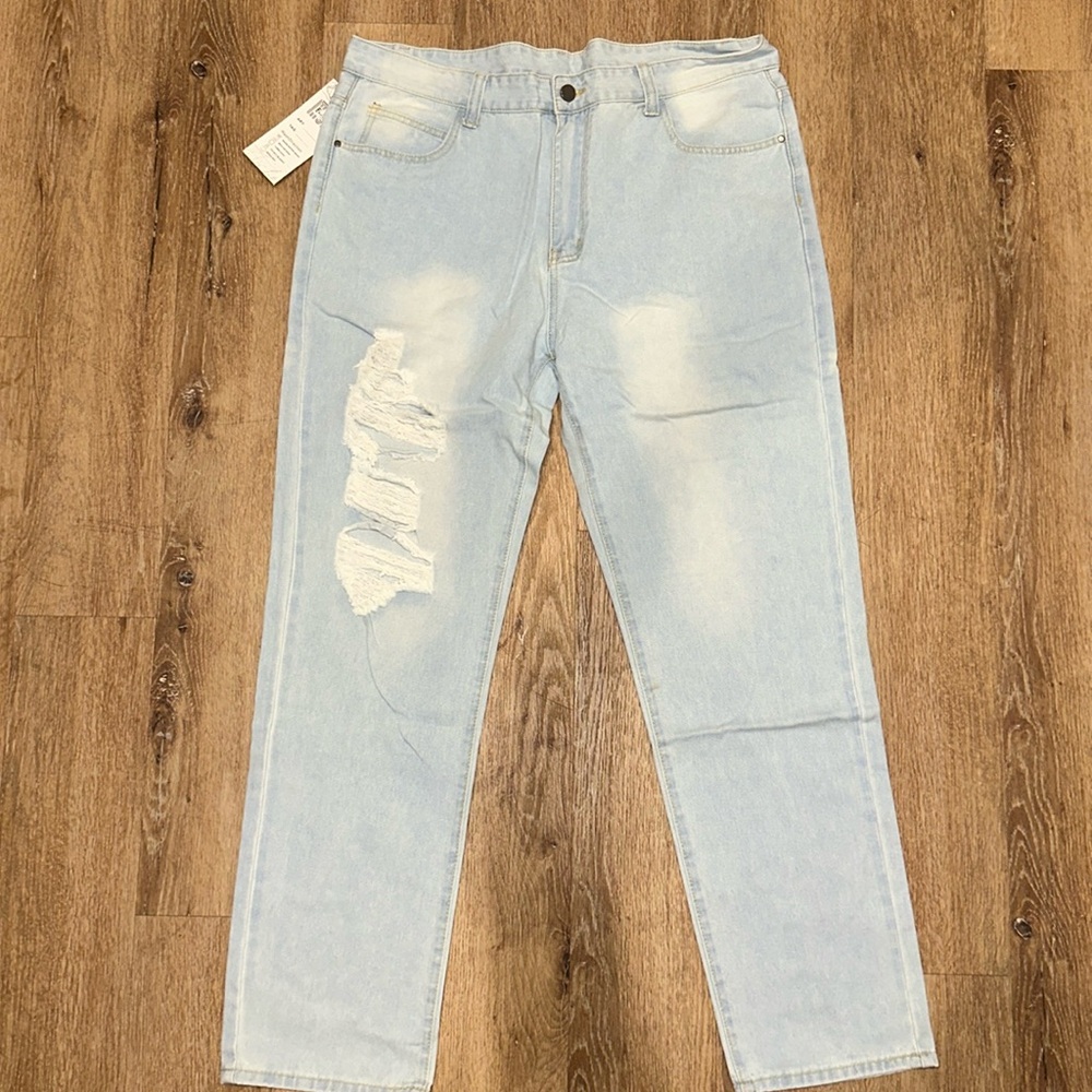Light Blue Denim Ripped Jeans Slim Straight SZ 40 New With Tags